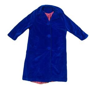 60s Royal Blue Velvet Button Down Glam Long Opulent Coat Marguerite Rubel